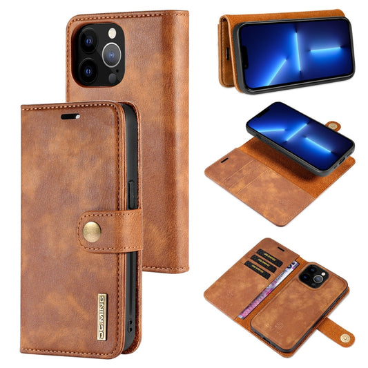 For iPhone 13 Pro DG.MING Crazy Horse Texture Flip Detachable Magnetic Leather Case with Holder & Card Slots & Wallet (Brown) - iPhone 13 Pro Cases by DG.MING | Online Shopping UK | buy2fix