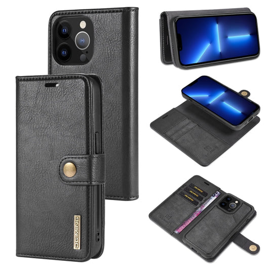 For iPhone 13 Pro DG.MING Crazy Horse Texture Flip Detachable Magnetic Leather Case with Holder & Card Slots & Wallet (Black) - iPhone 13 Pro Cases by DG.MING | Online Shopping UK | buy2fix