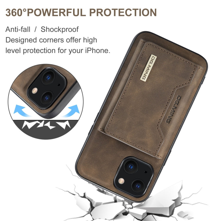 For iPhone 13 DG.MING M2 Series 3-Fold Card Bag Shockproof Case with Wallet & Holder Function(Coffee) - iPhone 13 Cases by DG.MING | Online Shopping UK | buy2fix