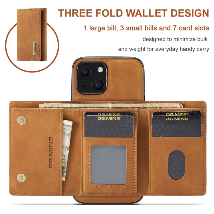 For iPhone 13 DG.MING M1 Series 3-Fold Multi Card Wallet Shockproof Case with Holder Function (Brown) - iPhone 13 Cases by DG.MING | Online Shopping UK | buy2fix