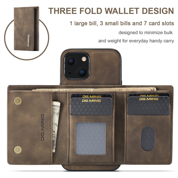 For iPhone 13 DG.MING M1 Series 3-Fold Multi Card Wallet Shockproof Case with Holder Function (Coffee) - iPhone 13 Cases by DG.MING | Online Shopping UK | buy2fix