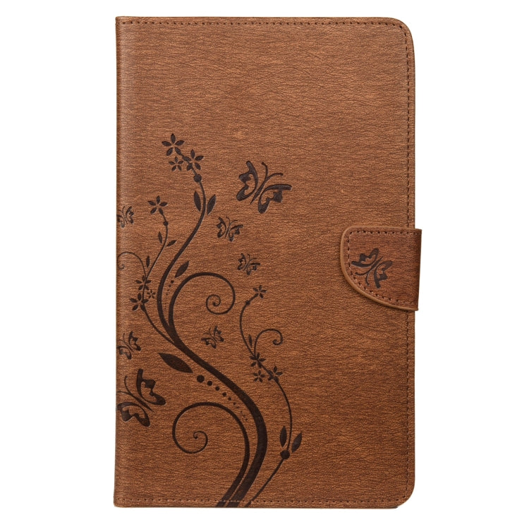 For Samsung Galaxy Tab A7 Lite / T220 Butterfly Flower Embossing Pattern Horizontal Flip Leather Case with Holder & Card Slots & Wallet(Brown) - Tab A7 Lite T220 / T225 by buy2fix | Online Shopping UK | buy2fix