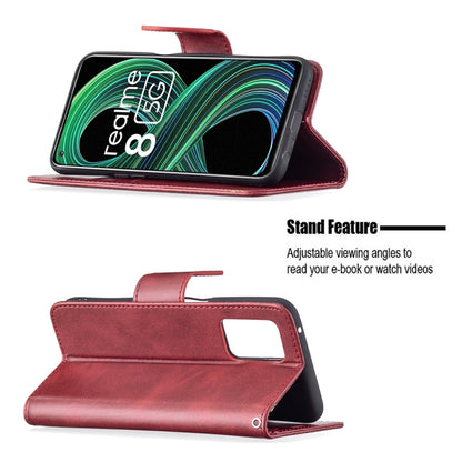 For OPPO Realme 8 5G/Realme V13 5G Retro Lambskin Texture Pure Color Horizontal Flip PU Leather Case with Holder & Card Slots & Wallet & Lanyard(Red) - Realme Cases by buy2fix | Online Shopping UK | buy2fix