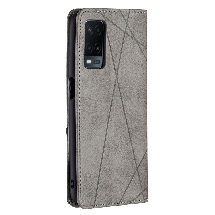 For OPPO A54 4G / A55 5G Rhombus Texture Horizontal Flip Magnetic Leather Case with Holder & Card Slots(Grey) - OPPO Cases by buy2fix | Online Shopping UK | buy2fix