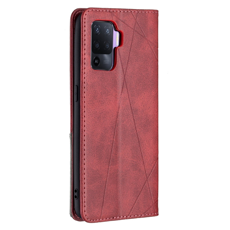 For OPPO A94 4G / Reno 5F / F19 Pro Rhombus Texture Horizontal Flip Magnetic Leather Case with Holder & Card Slots(Red) - OPPO Cases by buy2fix | Online Shopping UK | buy2fix