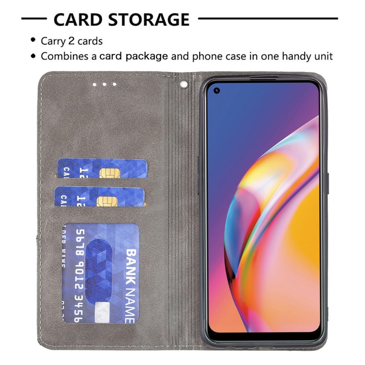 For OPPO A94 4G / Reno 5F / F19 Pro Rhombus Texture Horizontal Flip Magnetic Leather Case with Holder & Card Slots(Grey) - OPPO Cases by buy2fix | Online Shopping UK | buy2fix