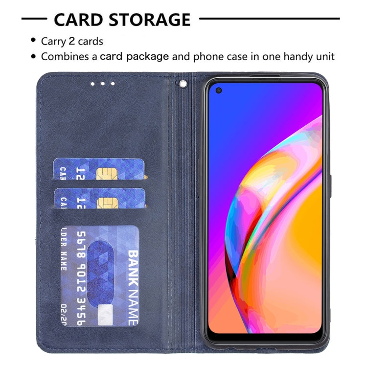 For OPPO A94 5G / F19 Pro Plus / Reno5 Z 5G Rhombus Texture Horizontal Flip Magnetic Leather Case with Holder & Card Slots(Blue) - OPPO Cases by buy2fix | Online Shopping UK | buy2fix