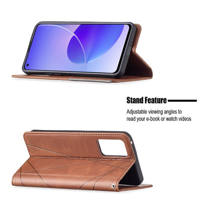 For OPPO Reno6 Rhombus Texture Horizontal Flip Magnetic Leather Case with Holder & Card Slots(Brown) - OPPO Cases by buy2fix | Online Shopping UK | buy2fix