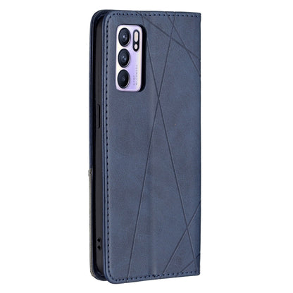 For OPPO Reno6 Rhombus Texture Horizontal Flip Magnetic Leather Case with Holder & Card Slots(Blue) - OPPO Cases by buy2fix | Online Shopping UK | buy2fix