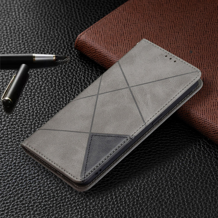 For OPPO Reno6 Rhombus Texture Horizontal Flip Magnetic Leather Case with Holder & Card Slots(Grey) - OPPO Cases by buy2fix | Online Shopping UK | buy2fix