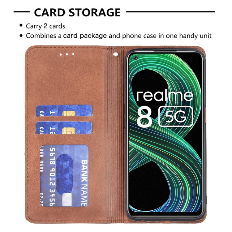 For OPPO Realme 8 5G / V13 Rhombus Texture Horizontal Flip Magnetic Leather Case with Holder & Card Slots(Brown) - Realme Cases by buy2fix | Online Shopping UK | buy2fix