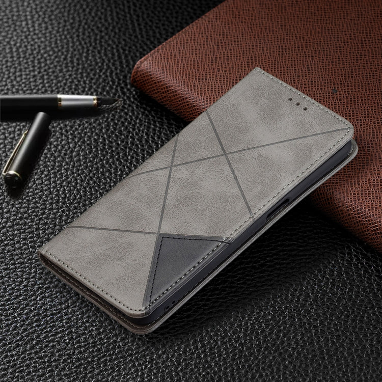 For OPPO Realme 8 5G / V13 Rhombus Texture Horizontal Flip Magnetic Leather Case with Holder & Card Slots(Grey) - Realme Cases by buy2fix | Online Shopping UK | buy2fix