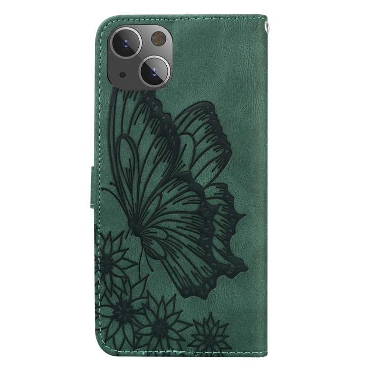 For iPhone 13 mini Retro Skin Feel Butterflies Embossing Horizontal Flip Leather Case with Holder & Card Slots & Wallet (Green) - iPhone 13 mini Cases by buy2fix | Online Shopping UK | buy2fix