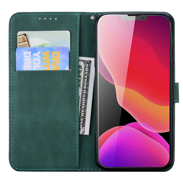 For iPhone 13 mini Retro Skin Feel Butterflies Embossing Horizontal Flip Leather Case with Holder & Card Slots & Wallet (Green) - iPhone 13 mini Cases by buy2fix | Online Shopping UK | buy2fix