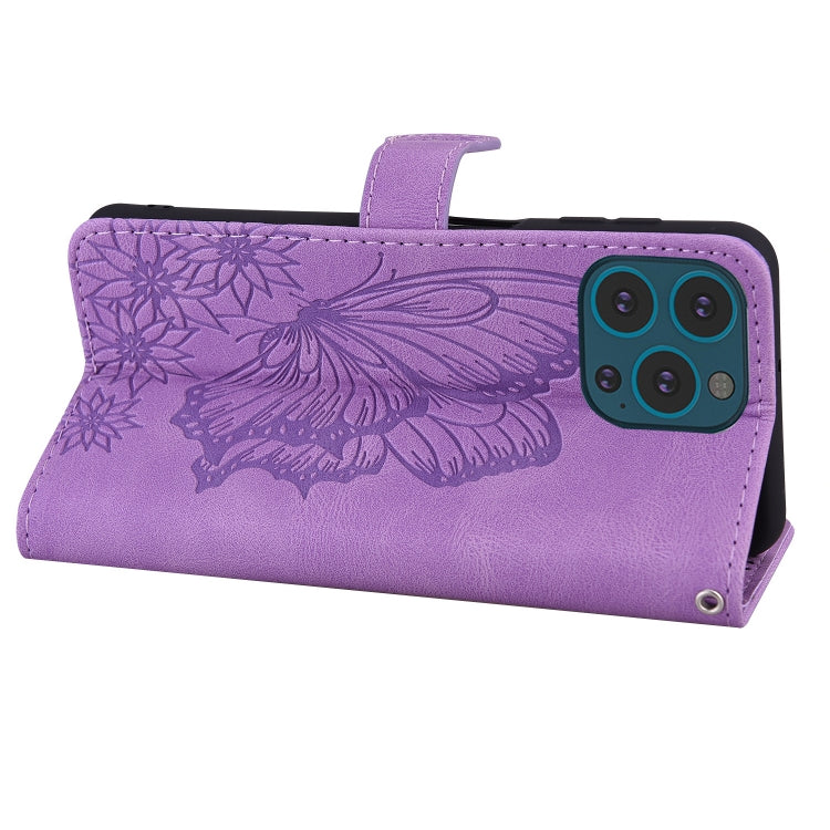 For iPhone 13 Pro Max Retro Skin Feel Butterflies Embossing Horizontal Flip Leather Case with Holder & Card Slots & Wallet (Purple) - iPhone 13 Pro Max Cases by buy2fix | Online Shopping UK | buy2fix