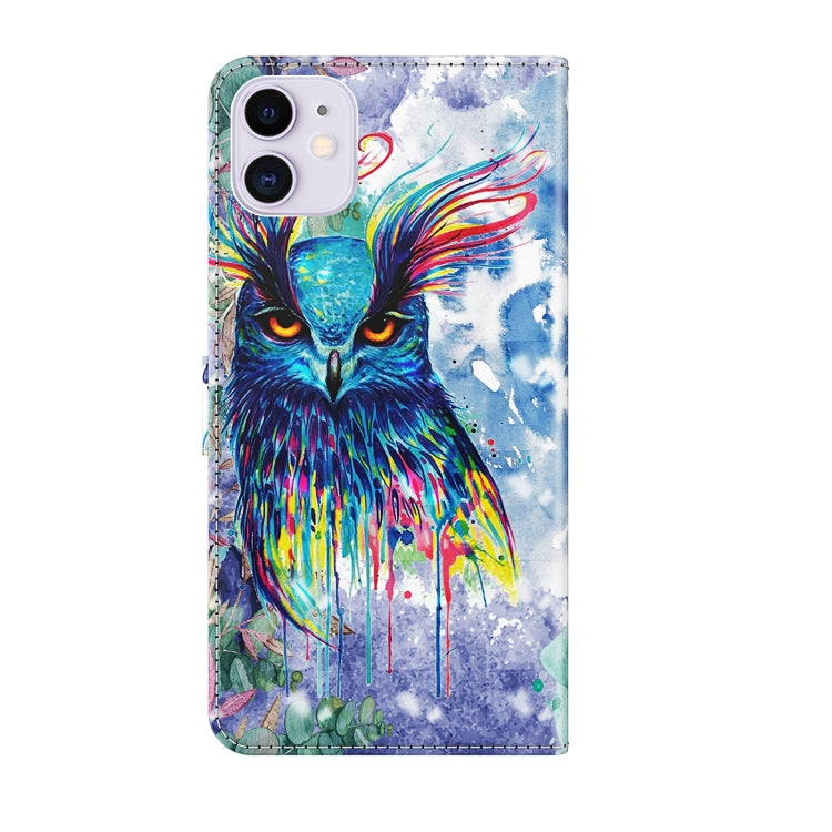 For iPhone 13 3D Painting Pattern Horizontal Flip TPU + PU Leather Case with Holder & Card Slots & Wallet(Watercolor Owl) - iPhone 13 Cases by buy2fix | Online Shopping UK | buy2fix