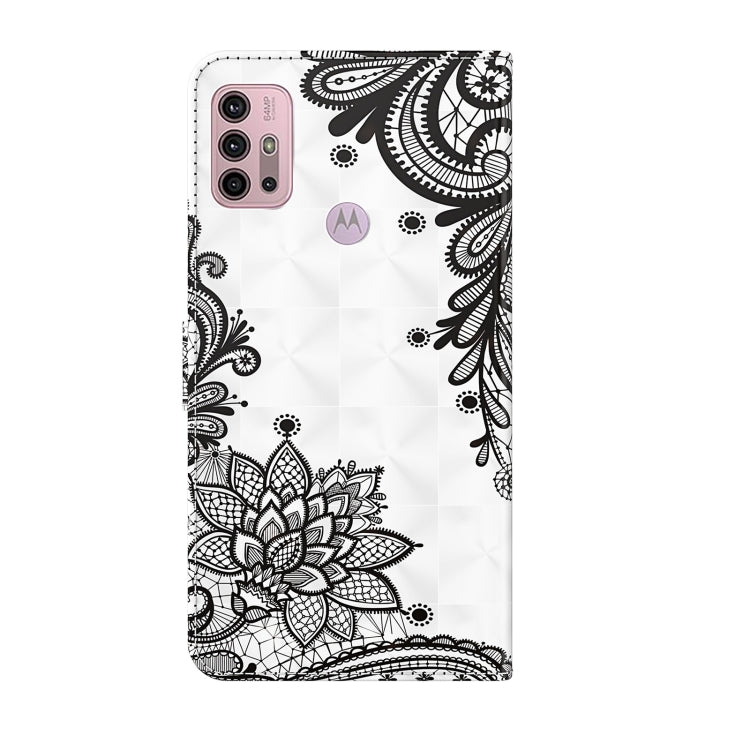 For Motorola Moto G30/G10/G20 3D Painting Pattern Horizontal Flip TPU + PU Leather Case with Holder & Card Slots & Wallet(Diagonal Black Flower) - Motorola Cases by buy2fix | Online Shopping UK | buy2fix