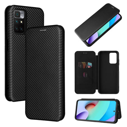 Carbon Fiber Texture Horizontal Flip TPU + PC + PU Leather Case with Card Slot For Xiaomi Redmi 10(Black) - Xiaomi Cases by buy2fix | Online Shopping UK | buy2fix