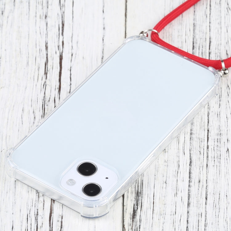 For iPhone 13 mini Four-corner Shockproof Transparent TPU Protective Case with Lanyard (Red) - iPhone 13 mini Cases by buy2fix | Online Shopping UK | buy2fix