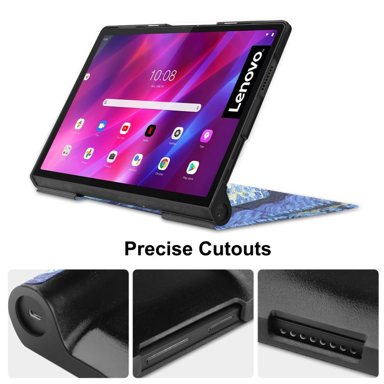 For Lenovo Yoga Tab 11 Custer Texture Coloured Drawing Pattern Horizontal Flip PU Leather Case with Holder & Sleep / Wake-up Function(Starry Sky) - Lenovo by buy2fix | Online Shopping UK | buy2fix