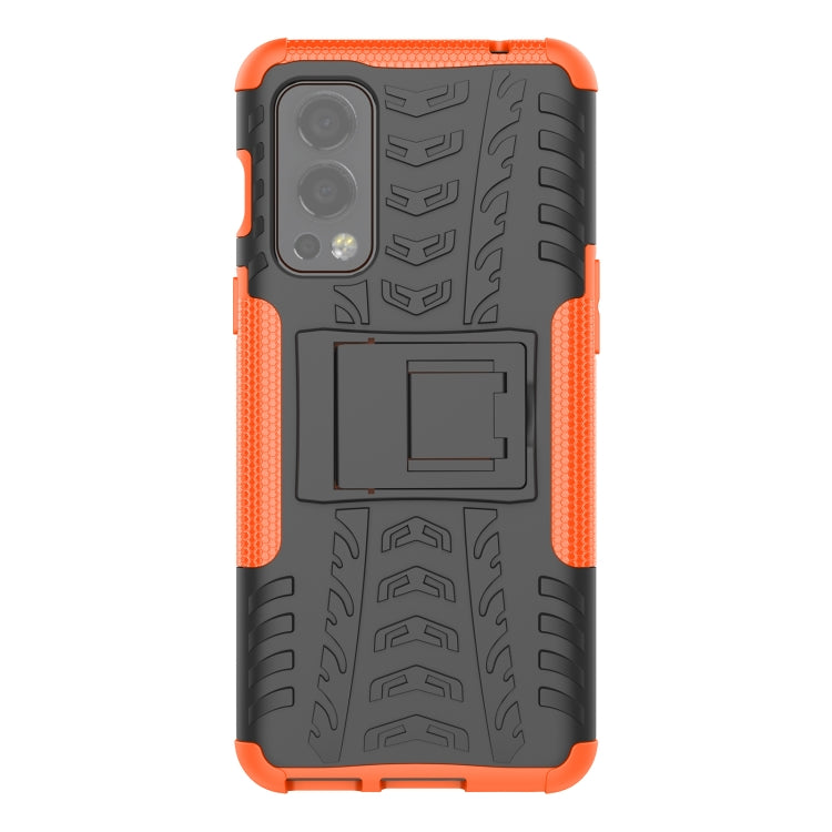 For OnePlus Nord 2 5G Tire Texture Shockproof TPU+PC Protective Case with Holder(Orange) - OnePlus Cases by buy2fix | Online Shopping UK | buy2fix