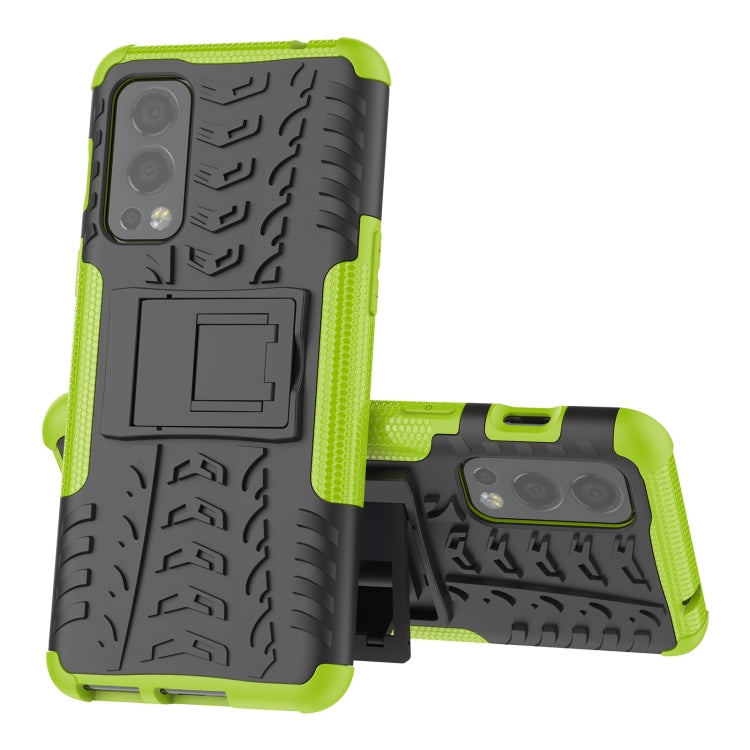 For OnePlus Nord 2 5G Tire Texture Shockproof TPU+PC Protective Case with Holder(Green) - OnePlus Cases by buy2fix | Online Shopping UK | buy2fix