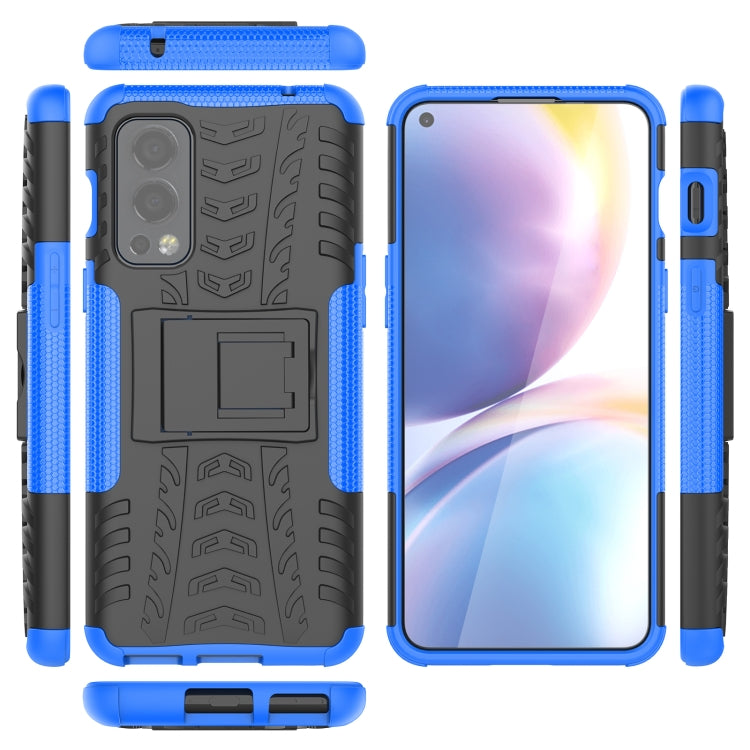 For OnePlus Nord 2 5G Tire Texture Shockproof TPU+PC Protective Case with Holder(Blue) - OnePlus Cases by buy2fix | Online Shopping UK | buy2fix