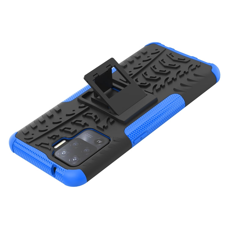 For OPPO A94 4G Tire Texture Shockproof TPU+PC Protective Case with Holder(Blue) - OPPO Cases by buy2fix | Online Shopping UK | buy2fix