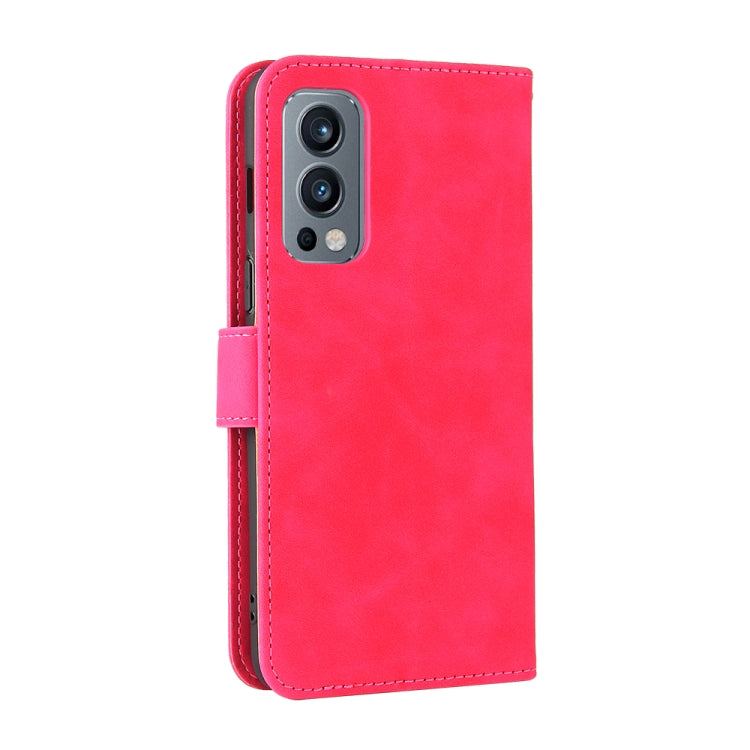 For OnePlus Nord 2 5G Solid Color Skin Feel Magnetic Buckle Horizontal Flip Calf Texture PU Leather Case with Holder & Card Slots & Wallet(Rose Red) - OnePlus Cases by buy2fix | Online Shopping UK | buy2fix
