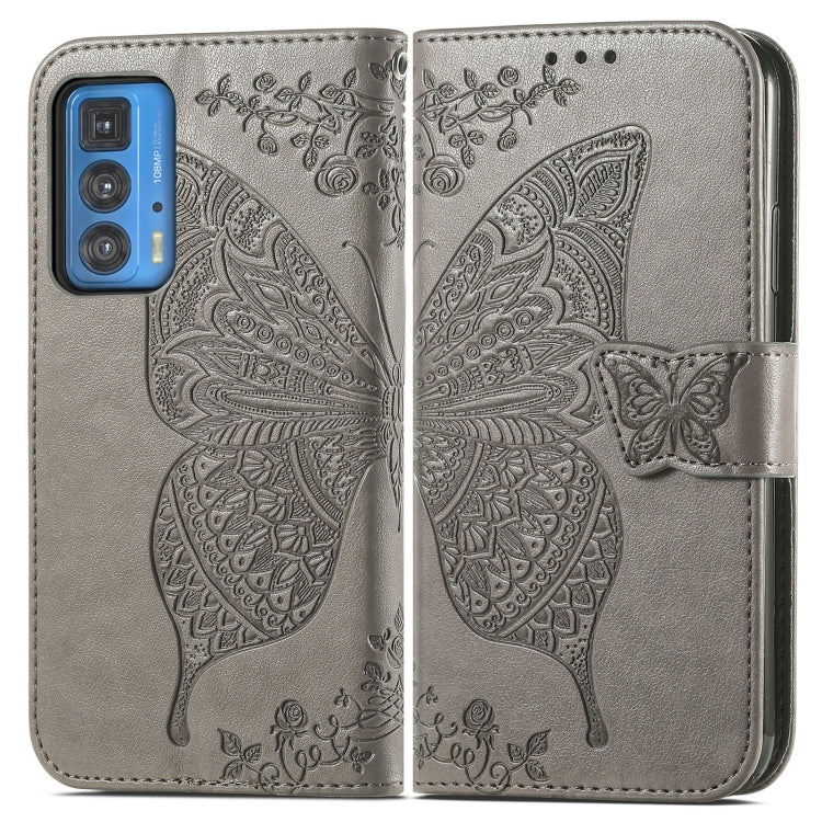 Butterfly Love Flowers Embossed Horizontal Flip Leather Case with Holder & Card Slots & Wallet & Lanyard For Motorola Edge 20 Pro(Gray) - Motorola Cases by buy2fix | Online Shopping UK | buy2fix