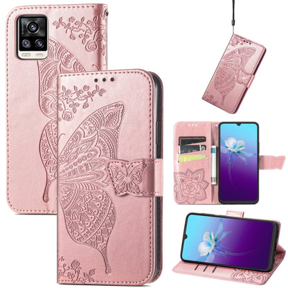 Butterfly Love Flowers Embossed Horizontal Flip Leather Case with Holder & Card Slots & Wallet & Lanyard For vivo V20 2021(Rose Gold) - vivo Cases by buy2fix | Online Shopping UK | buy2fix