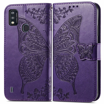 Butterfly Love Flowers Embossed Horizontal Flip Leather Case with Holder & Card Slots & Wallet & Lanyard For ZTE Blade A51(Dark Purple) - ZTE Cases by buy2fix | Online Shopping UK | buy2fix