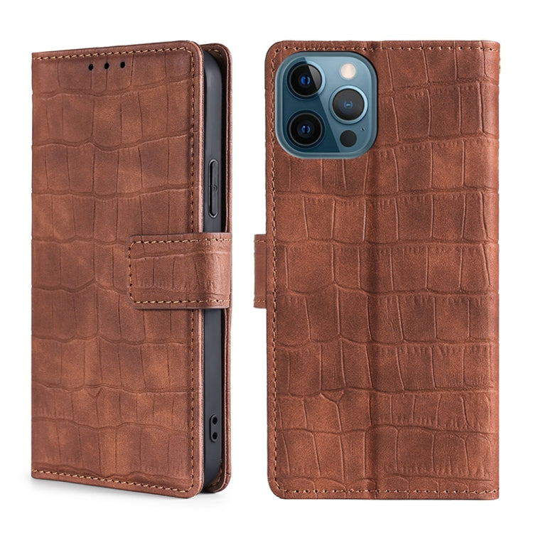 For iPhone 13 Pro Skin Feel Crocodile Texture Magnetic Clasp Horizontal Flip PU Leather Case with Holder & Card Slots & Wallet (Brown) - iPhone 13 Pro Cases by buy2fix | Online Shopping UK | buy2fix