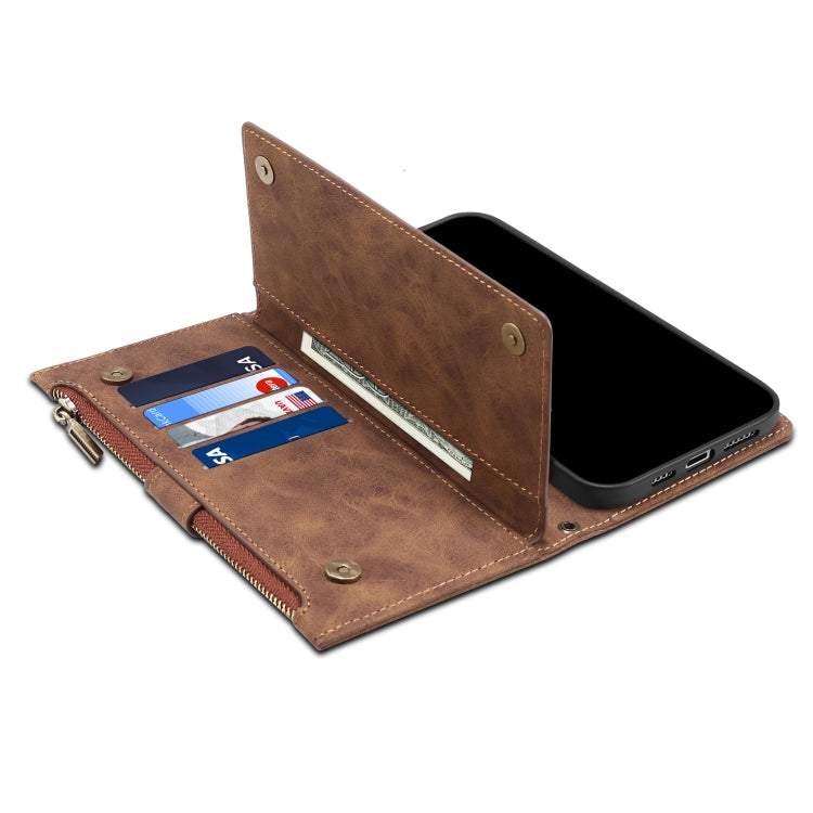 For iPhone X / XS Retro Frosted Horizontal Flip Leather Case with Holder & Card Slot & Wallet & Zipper Pocket & Lanyard(Brown) - More iPhone Cases by buy2fix | Online Shopping UK | buy2fix