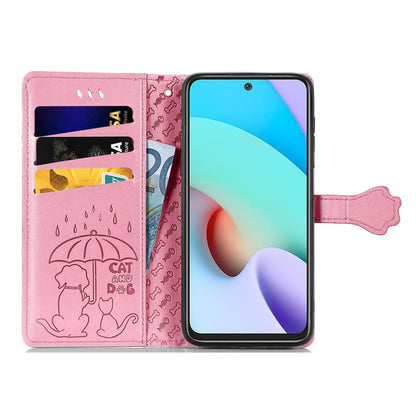 For Xiaomi Redmi 10 Lovely Cat and Dog Embossing Pattern Horizontal Flip Leather Case , with Holder & Card Slots & Wallet & Cartoon Clasp & Lanyard(Pink) - Xiaomi Cases by buy2fix | Online Shopping UK | buy2fix