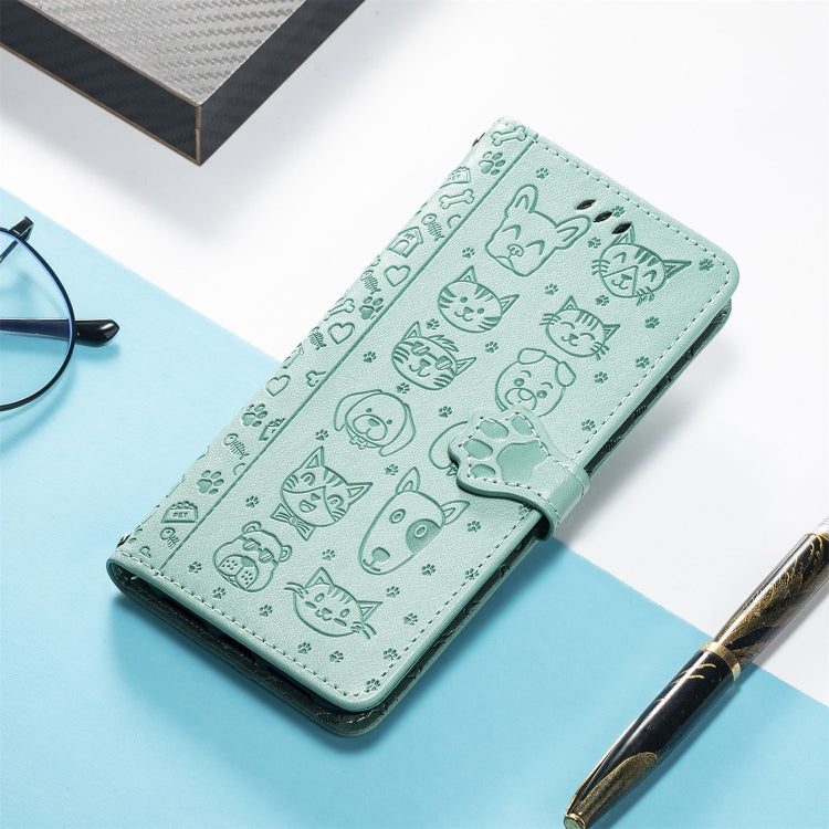 For Xiaomi Redmi 10 Lovely Cat and Dog Embossing Pattern Horizontal Flip Leather Case , with Holder & Card Slots & Wallet & Cartoon Clasp & Lanyard(Green) - Xiaomi Cases by buy2fix | Online Shopping UK | buy2fix