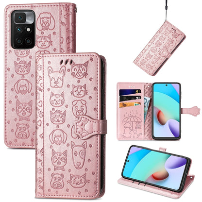 For Xiaomi Redmi 10 Lovely Cat and Dog Embossing Pattern Horizontal Flip Leather Case , with Holder & Card Slots & Wallet & Cartoon Clasp & Lanyard(Rose Gold) - Xiaomi Cases by buy2fix | Online Shopping UK | buy2fix