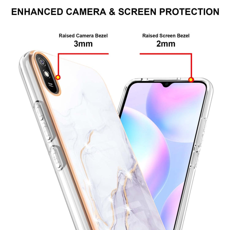 For Xiaomi Redmi 9A Electroplating Marble Pattern Dual-side IMD TPU Shockproof Case(White 006) - Xiaomi Cases by buy2fix | Online Shopping UK | buy2fix