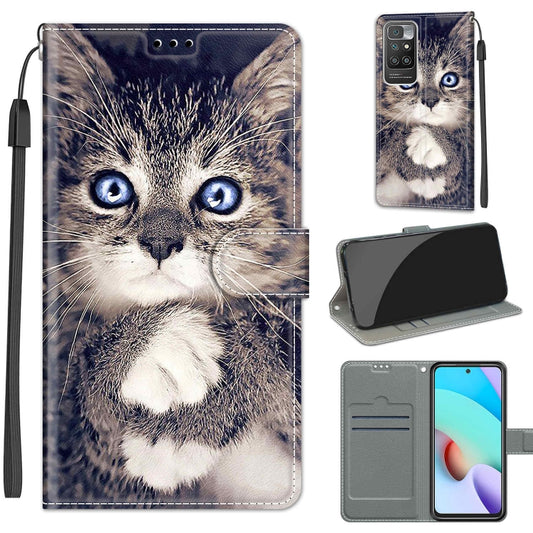 Voltage Coloured Drawing Magnetic Clasp Horizontal Flip PU Leather Case with Holder & Card Slots For Xiaomi Redmi 10(C02 Fork Hand White Claw Cat) - Xiaomi Cases by buy2fix | Online Shopping UK | buy2fix