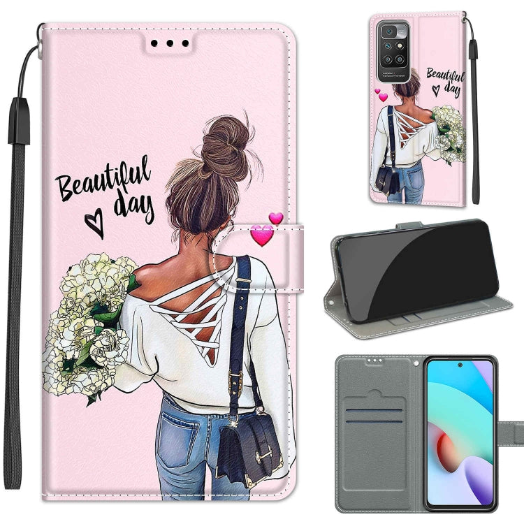 Voltage Coloured Drawing Magnetic Clasp Horizontal Flip PU Leather Case with Holder & Card Slots For Xiaomi Redmi 10(C09 Hug Flower) - Xiaomi Cases by buy2fix | Online Shopping UK | buy2fix