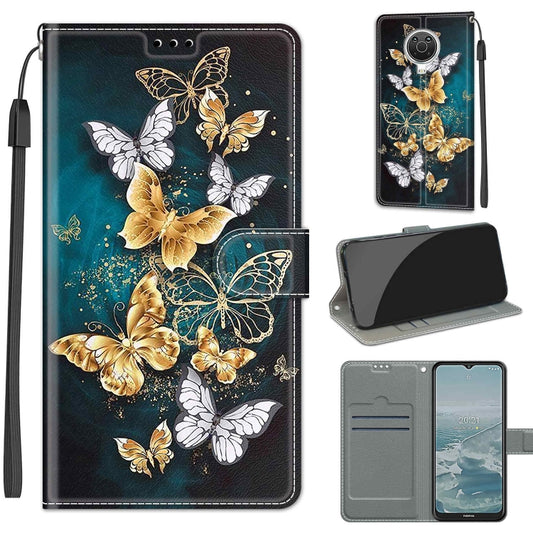 Voltage Coloured Drawing Magnetic Clasp Horizontal Flip PU Leather Case with Holder & Card Slots For Nokia G20 / G10 / 6.3(C20 Gold Silver Flying Butterflies) - Nokia Cases by buy2fix | Online Shopping UK | buy2fix