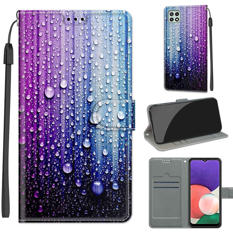 Voltage Coloured Drawing Magnetic Clasp Horizontal Flip PU Leather Case with Holder & Card Slots For Samsung Galaxy A22 5G(C05 Purple Blue Water Drops) - Galaxy Phone Cases by buy2fix | Online Shopping UK | buy2fix