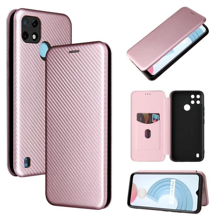 For OPPO Realme C21Y Carbon Fiber Texture Horizontal Flip TPU + PC + PU Leather Case with Card Slot(Pink) - Realme Cases by buy2fix | Online Shopping UK | buy2fix