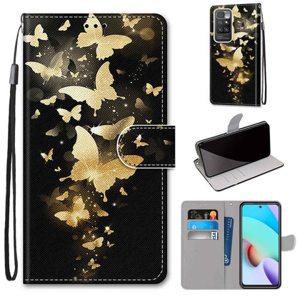 For Xiaomi Redmi 10 Coloured Drawing Cross Texture Horizontal Flip PU Leather Case with Holder & Card Slots & Wallet & Lanyard(Golden Butterfly Group) - Xiaomi Cases by buy2fix | Online Shopping UK | buy2fix