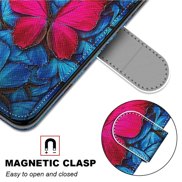 For OPPO A93 5G / A93s 5G / A54 5G / A74 5G Coloured Drawing Cross Texture Horizontal Flip PU Leather Case with Holder & Card Slots & Wallet & Lanyard(Blue Red Butterfly) - OPPO Cases by buy2fix | Online Shopping UK | buy2fix