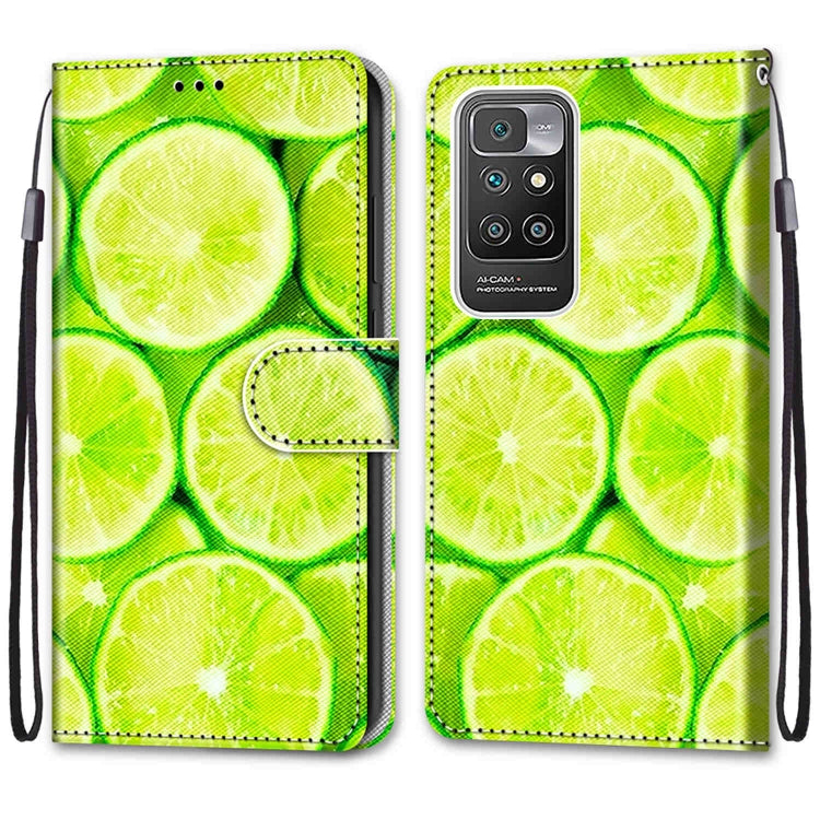 For Xiaomi Redmi 10 Coloured Drawing Cross Texture Horizontal Flip PU Leather Case with Holder & Card Slots & Wallet & Lanyard(Green Lemon) - Xiaomi Cases by buy2fix | Online Shopping UK | buy2fix