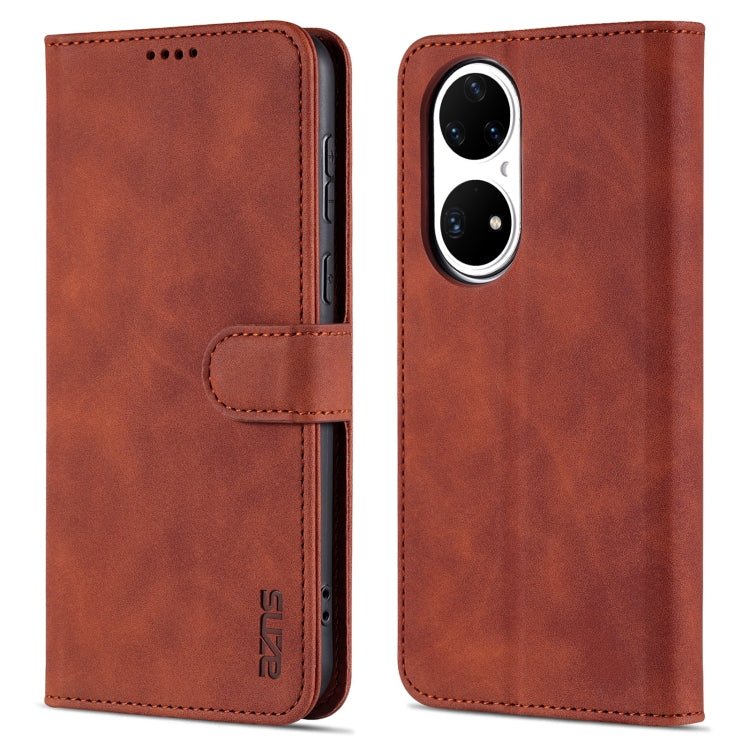 For Huawei P50 Pro AZNS Skin Feel Calf Texture Horizontal Flip Leather Case with Card Slots & Holder & Wallet(Brown) - Huawei Cases by AZNS | Online Shopping UK | buy2fix