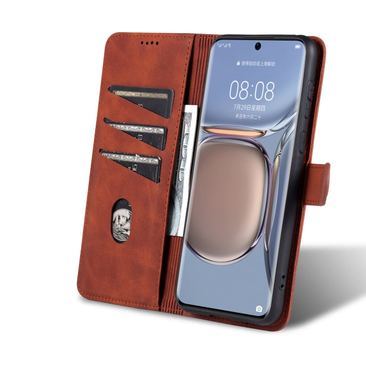 For Huawei P50 Pro AZNS Skin Feel Calf Texture Horizontal Flip Leather Case with Card Slots & Holder & Wallet(Brown) - Huawei Cases by AZNS | Online Shopping UK | buy2fix