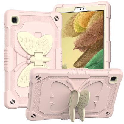 Beige PC + Silicone Anti-drop Protective Case with Butterfly Shape Holder & Pen Slot For Samsung Galaxy Tab A7 Lite 8.7 SM-T220 / SM-T225(Beige + Rose Pink) - Tab A7 Lite T220 / T225 by buy2fix | Online Shopping UK | buy2fix