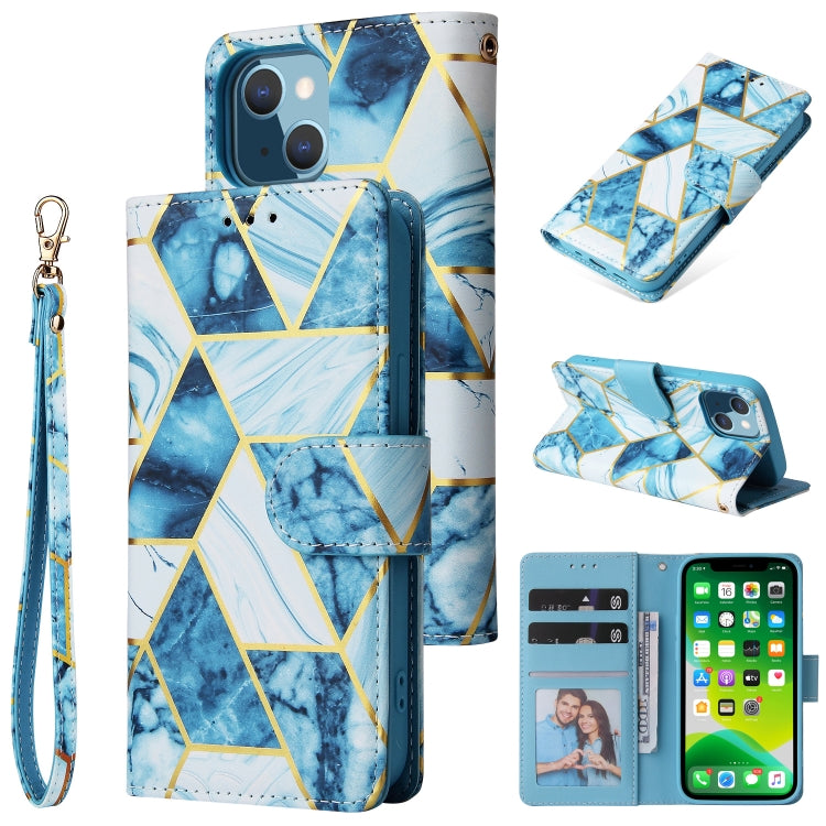 For iPhone 13 mini Marble Bronzing Stitching Horizontal Flip PU Leather Case with Holder & Card Slots & Wallet & Photo Frame (Blue) - iPhone 13 mini Cases by buy2fix | Online Shopping UK | buy2fix